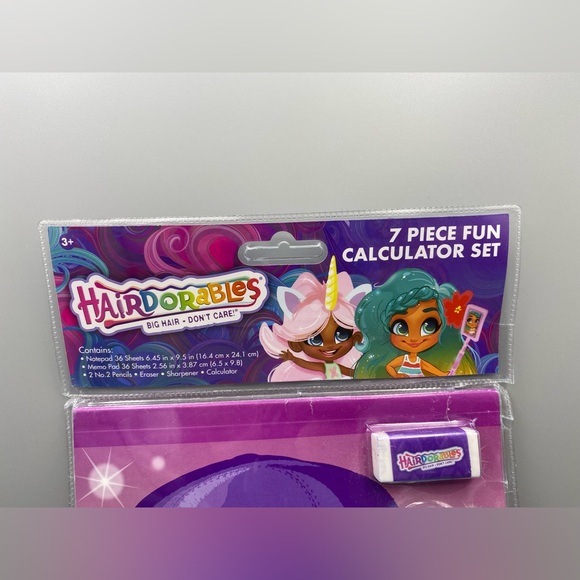 Hairdorables School Calculator Set 7 Pieces Pencils Sharpener Eraser Memo Pad - Picture 3 of 5